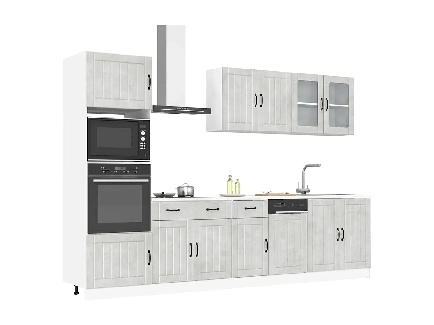 7-delige Keukenkastenset Lucca bewerkt hout betongrijs