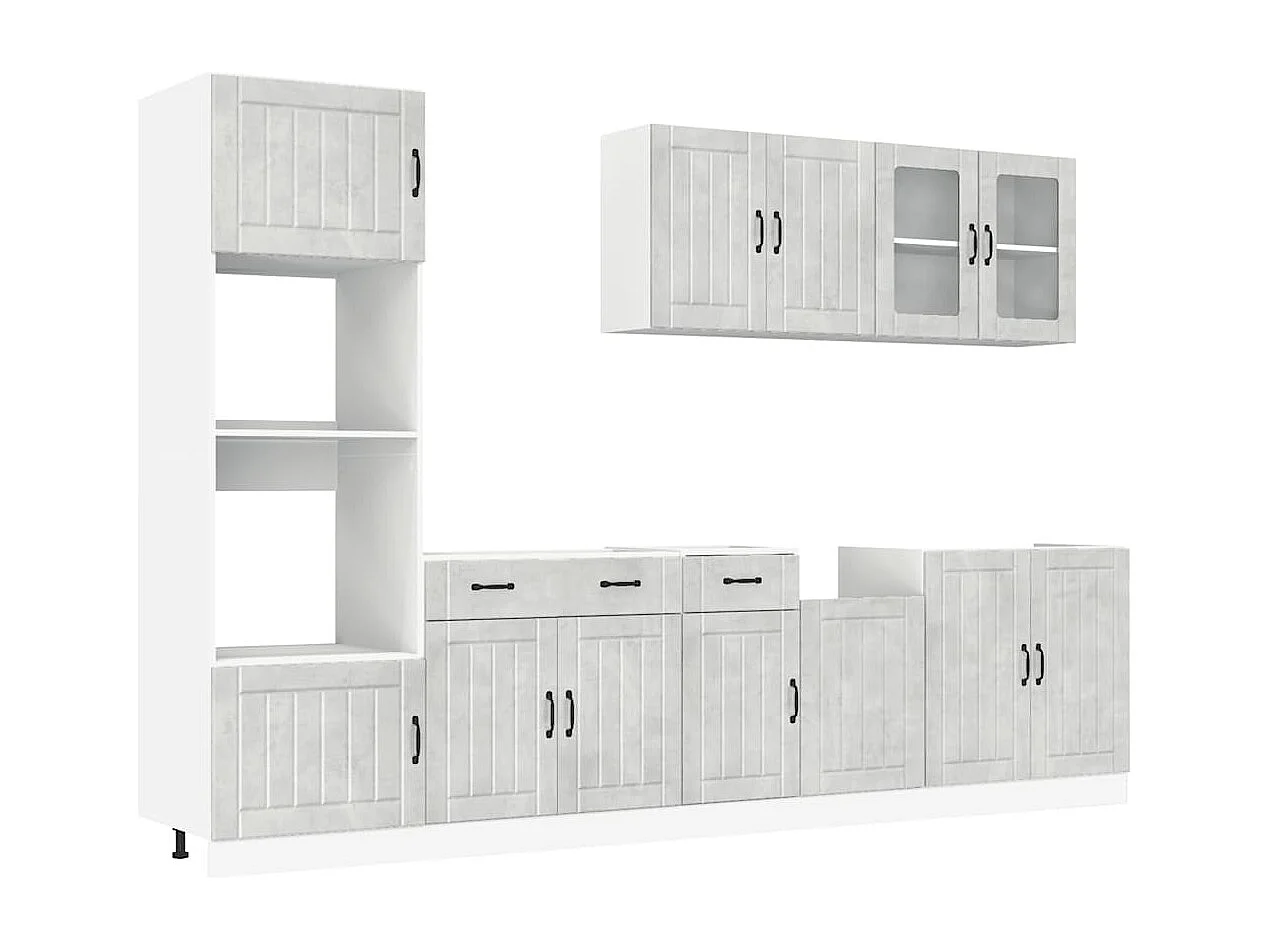 7-delige Keukenkastenset Lucca bewerkt hout betongrijs