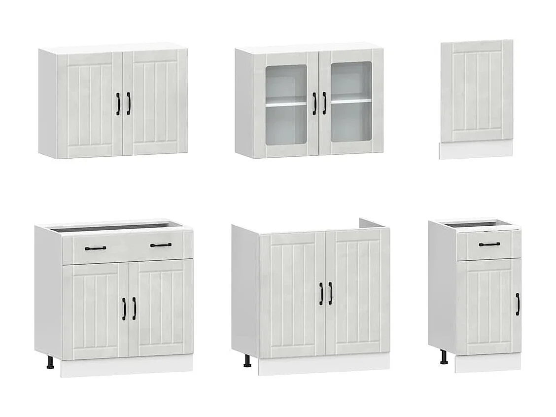 7-delige Keukenkastenset Lucca bewerkt hout betongrijs