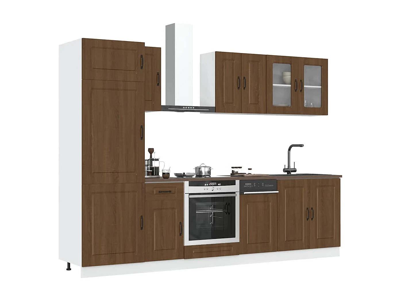 Ensemble de 8 meubles de cuisine en bois d'ingénierie "Kalmar" en chêne brun