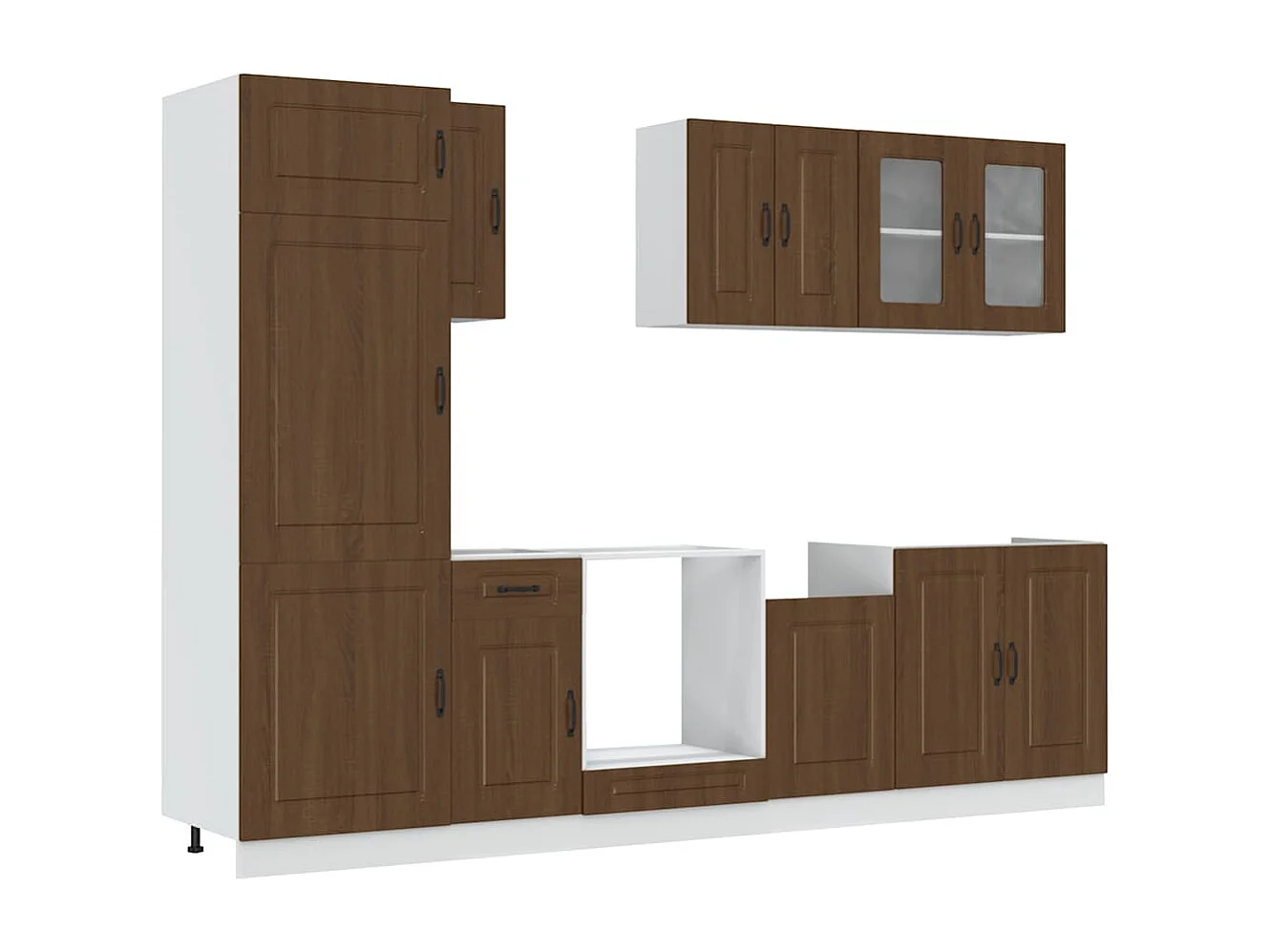 Ensemble de 8 meubles de cuisine en bois d'ingénierie "Kalmar" en chêne brun