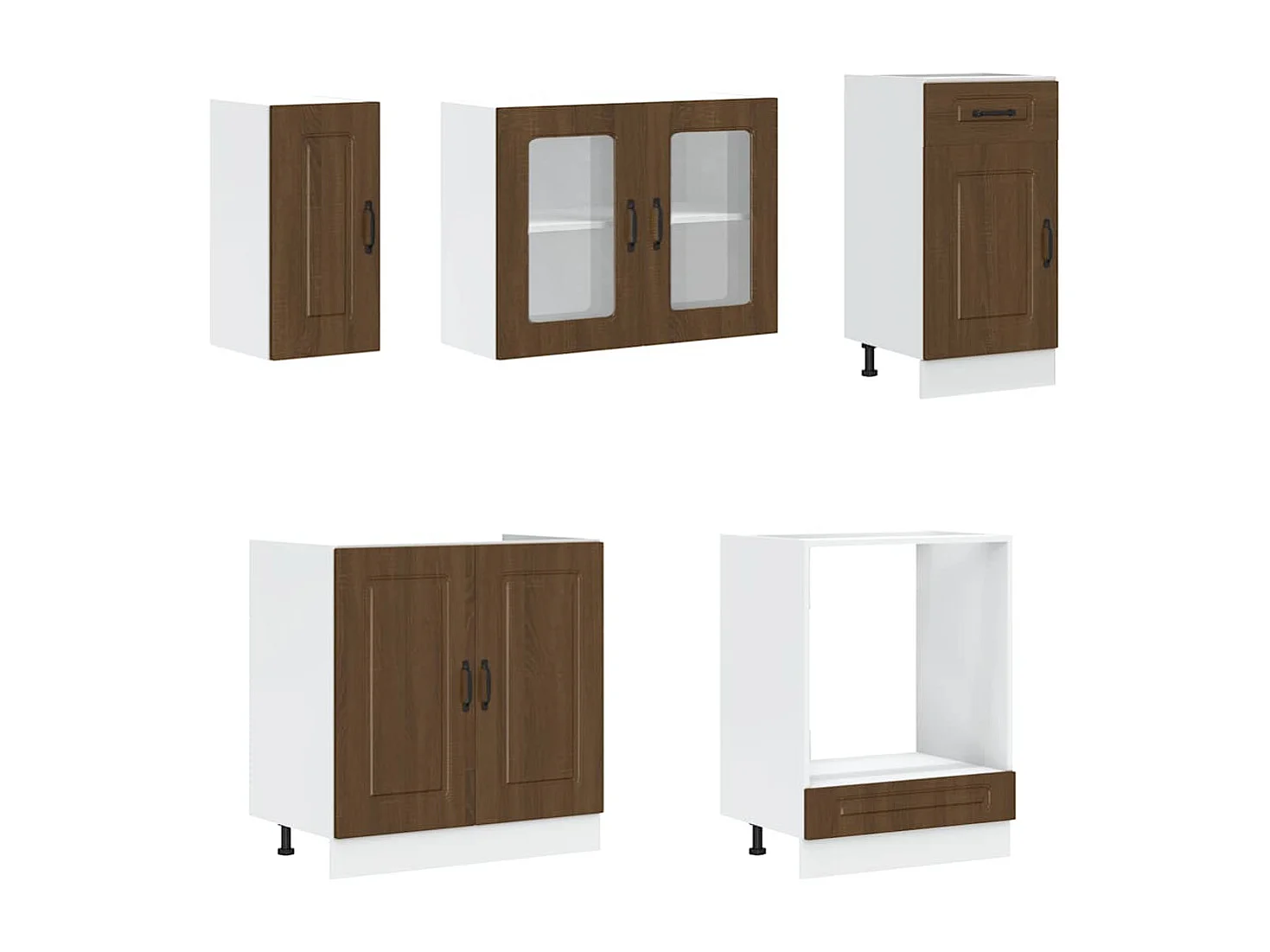 Ensemble de 8 meubles de cuisine en bois d'ingénierie "Kalmar" en chêne brun