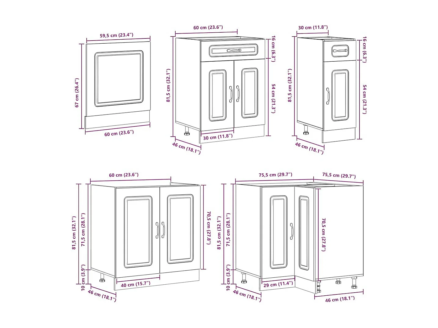 11-delige Keukenkastenset Lucca bewerkt hout gerookt eiken