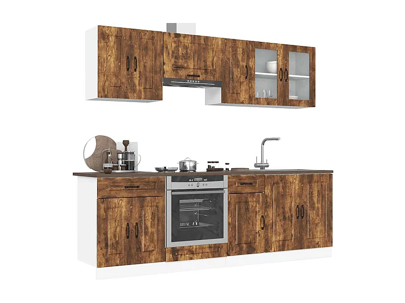 8-delige Keukenkastenset Kalmar bewerkt hout gerookt eiken