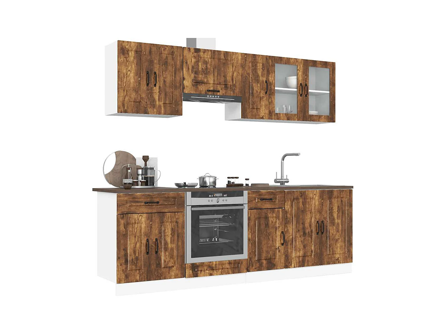 8-delige Keukenkastenset Kalmar bewerkt hout gerookt eiken