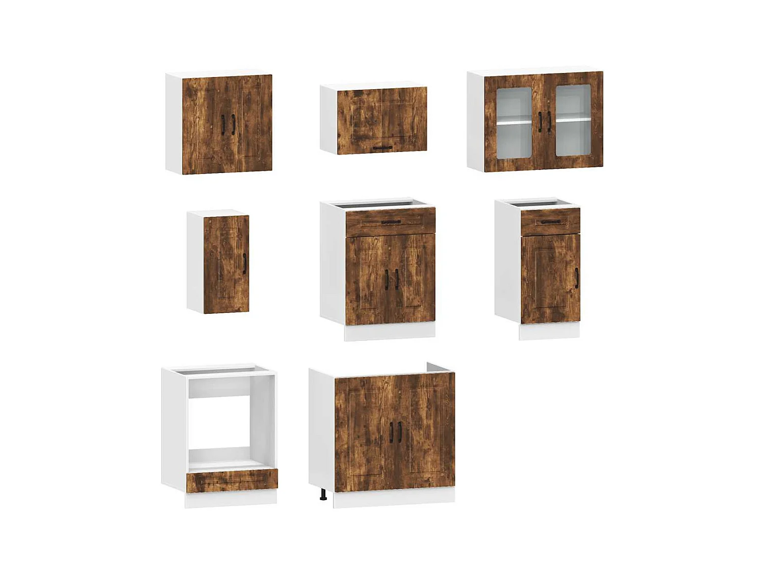 8-delige Keukenkastenset Kalmar bewerkt hout gerookt eiken