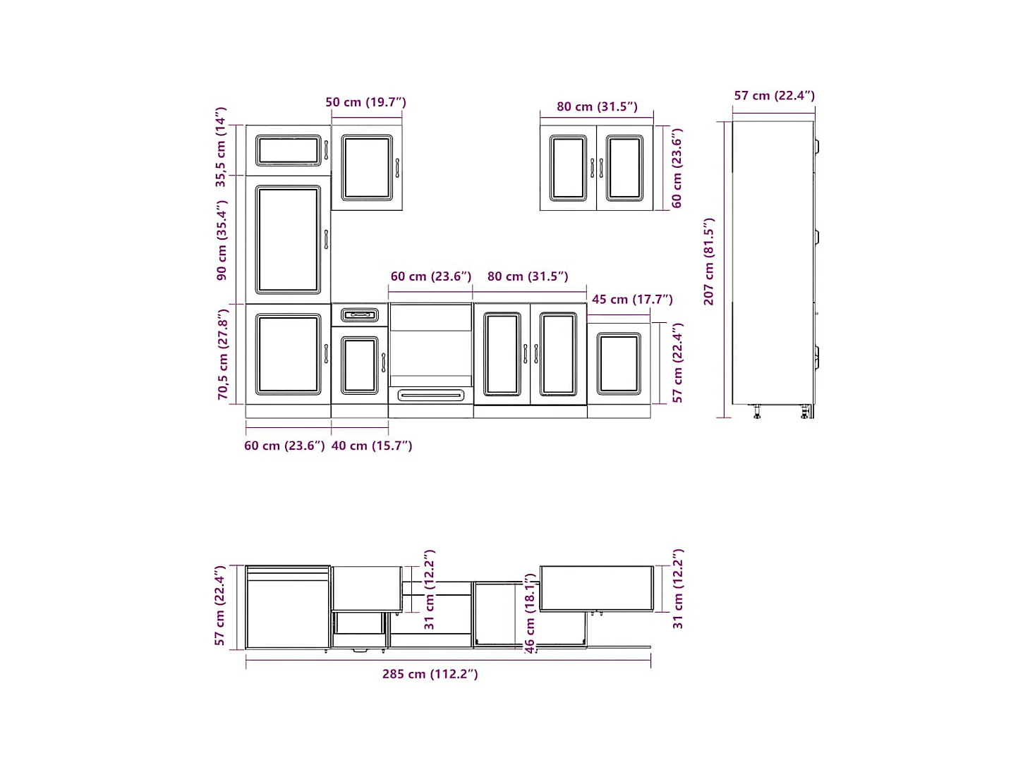 7-delige Keukenkastenset Kalmar bewerkt hout wit