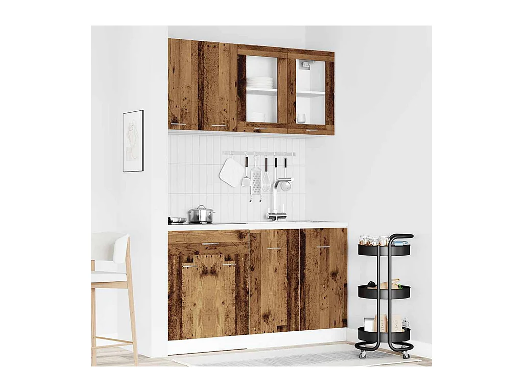 4-delige Keukenkastenset Lyon bewerkt hout oud houtkleurig