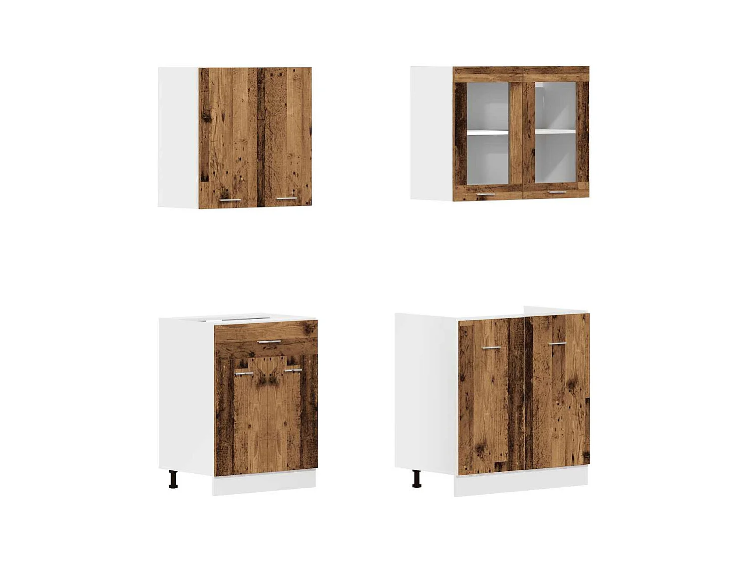 4-delige Keukenkastenset Lyon bewerkt hout oud houtkleurig