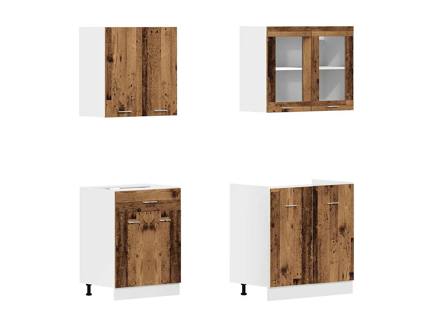 Ensemble de 4 meubles de cuisine "Lyon" en bois d'ingénierie vieilli