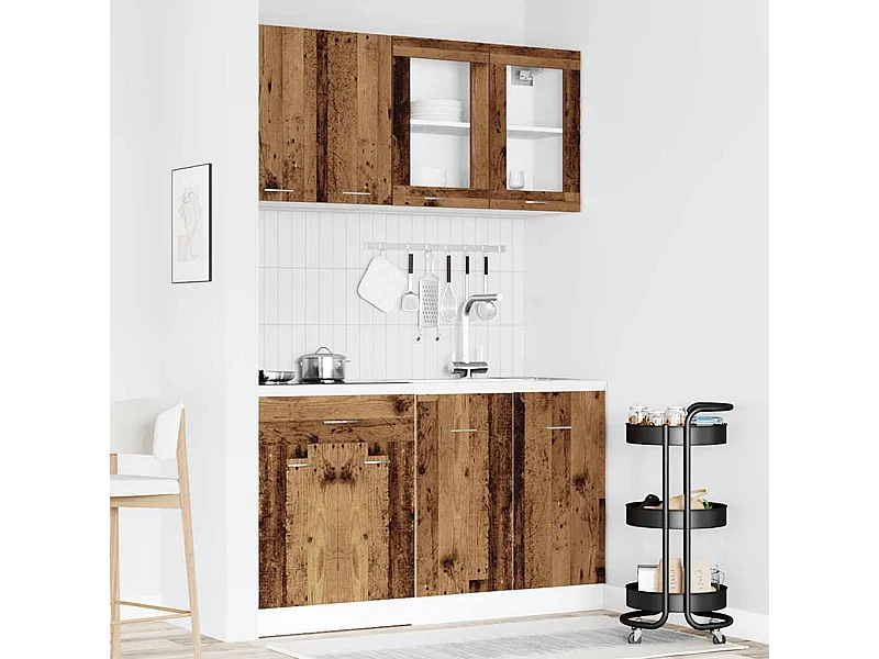 Ensemble de 4 meubles de cuisine "Lyon" en bois d'ingénierie vieilli