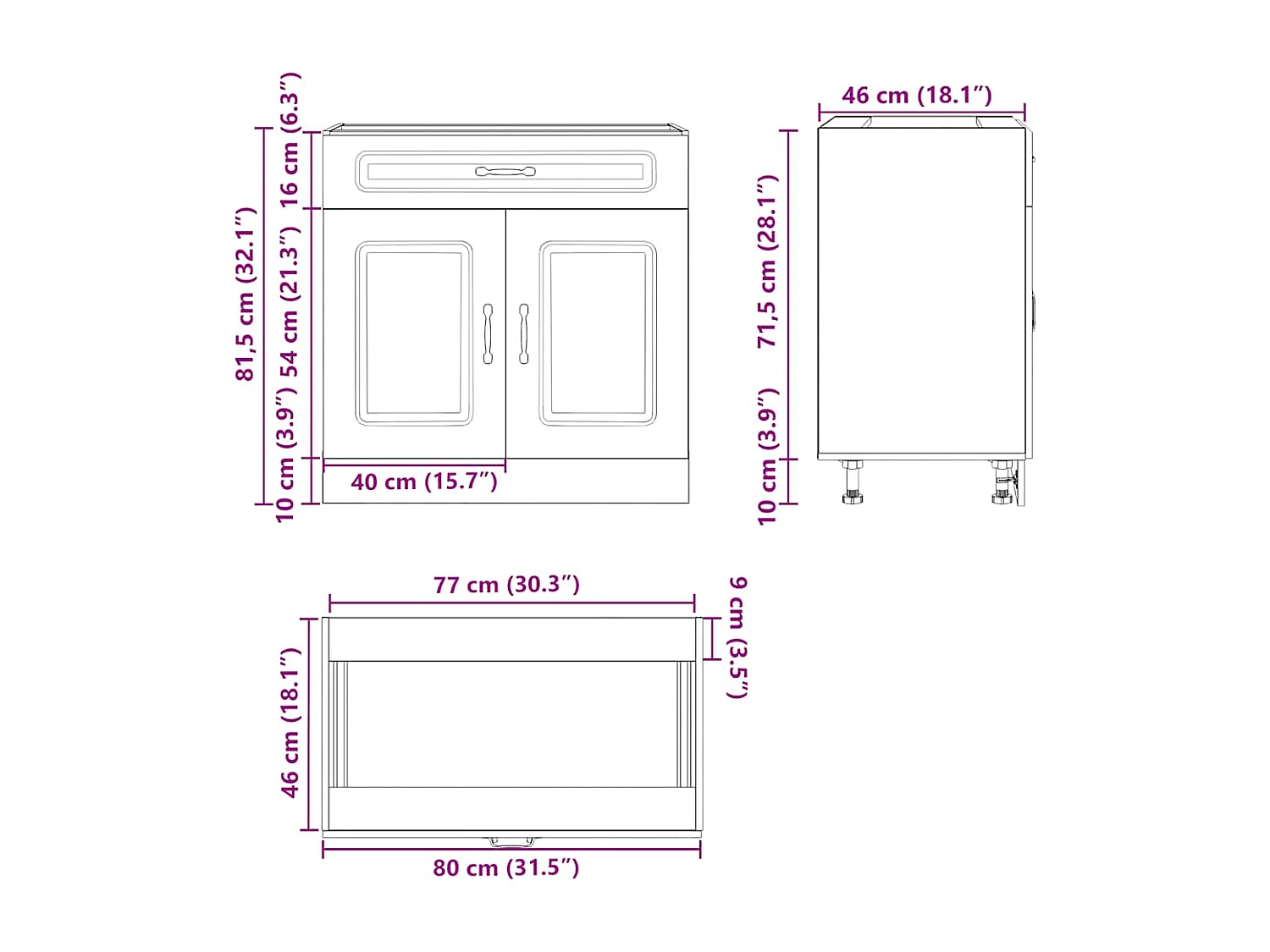 Mueble bajo de cocina Lucca roble marrón