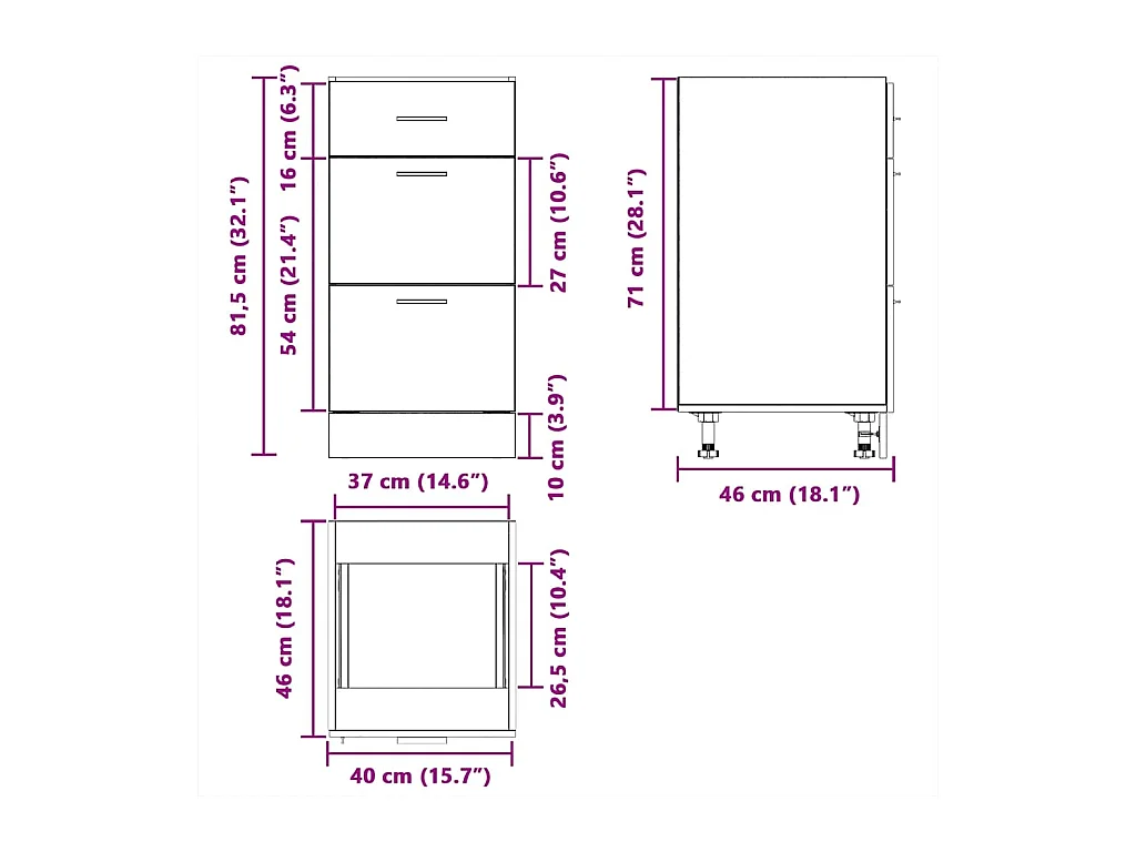 Meuble bas "Lyon" Blanc 40 x 46 x 81,5 cm Bois d'ingénierie