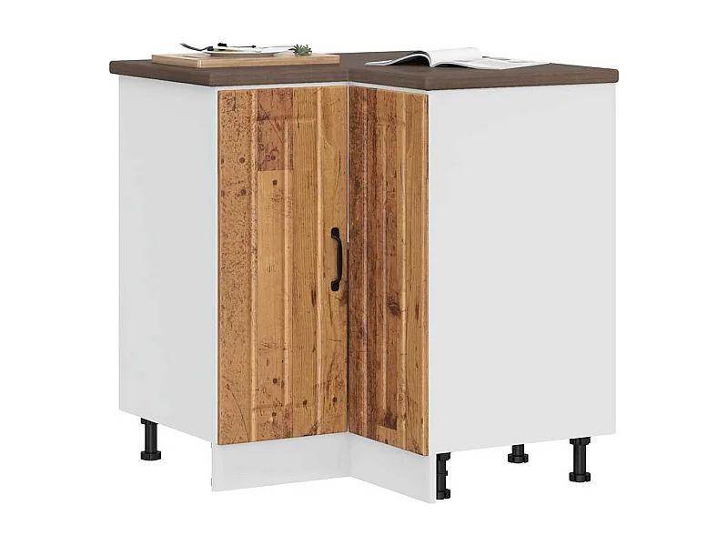 Keuken hoekonderkast Lucca bewerkt hout oud houtkleurig