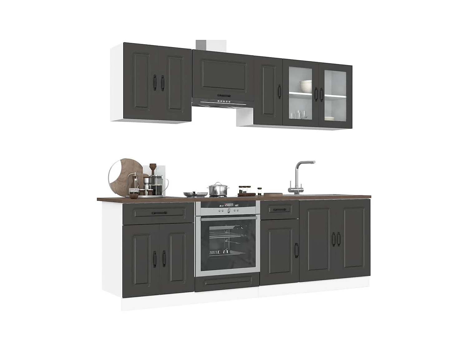 Mueble de cocina Kalmar negra 8 piezas madera contrachapada