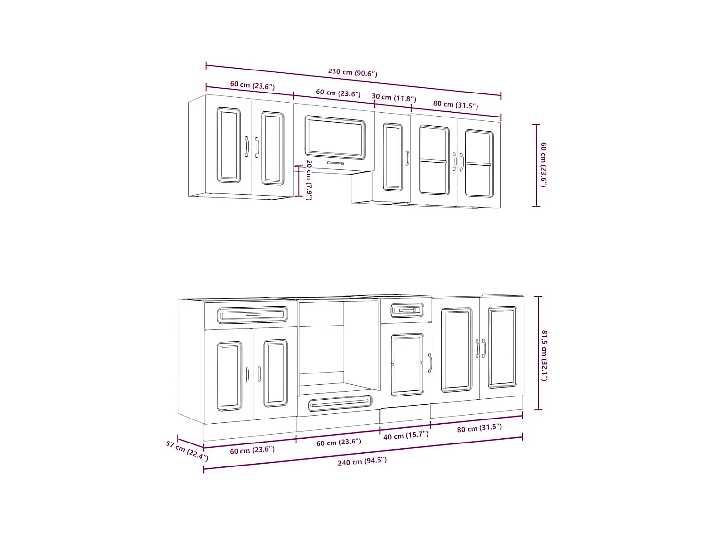 Mueble de cocina Kalmar negra 8 piezas madera contrachapada