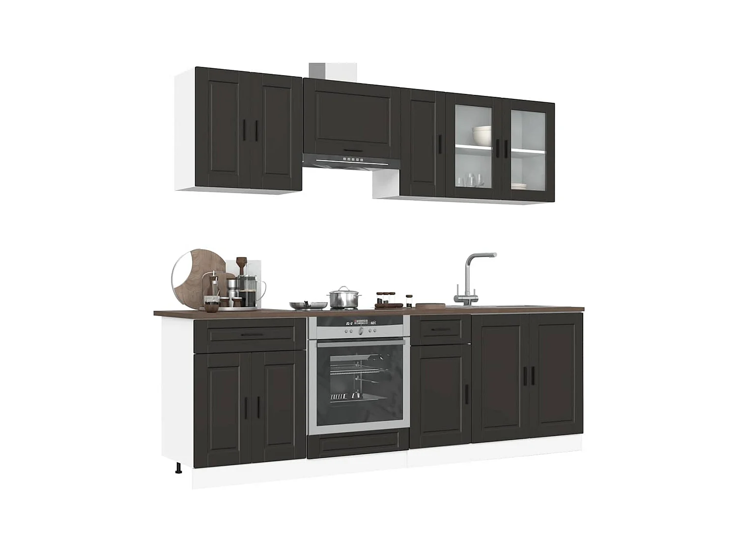 Conjunto de armarios de cocina "Porto" de 8 piezas de madera de ingeniería negra