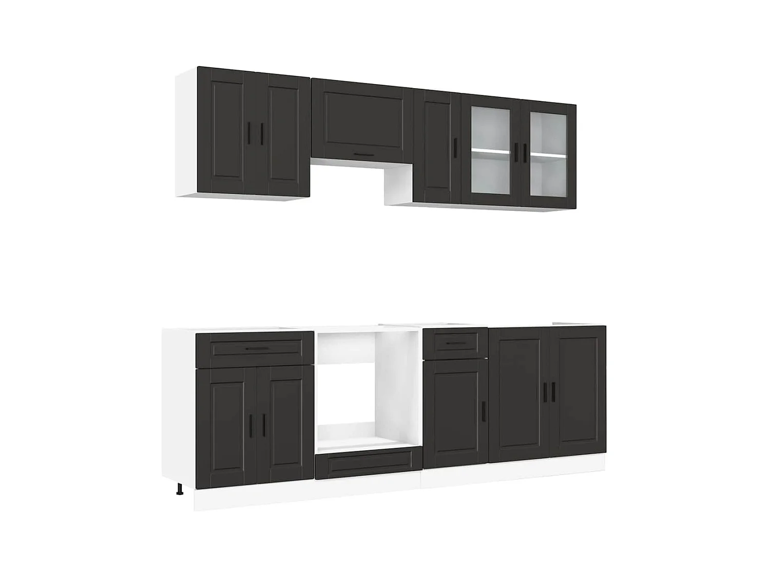 Conjunto de armarios de cocina "Porto" de 8 piezas de madera de ingeniería negra