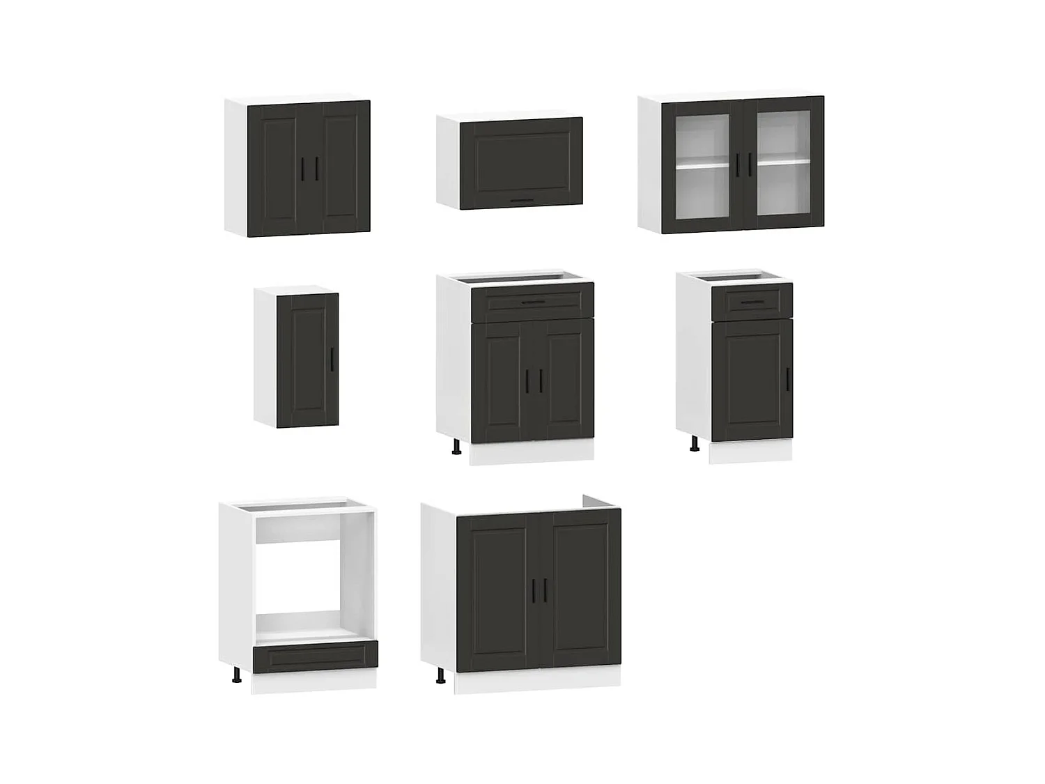 Conjunto de armarios de cocina "Porto" de 8 piezas de madera de ingeniería negra