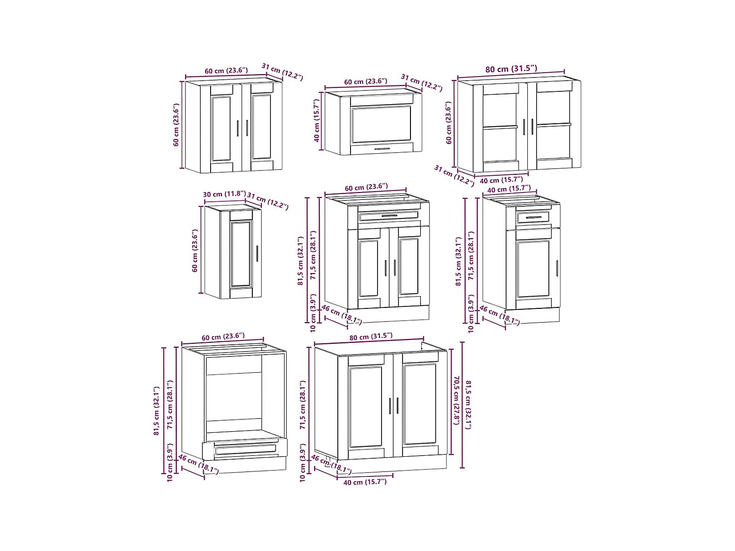 Conjunto de armarios de cocina "Porto" de 8 piezas de madera de ingeniería negra