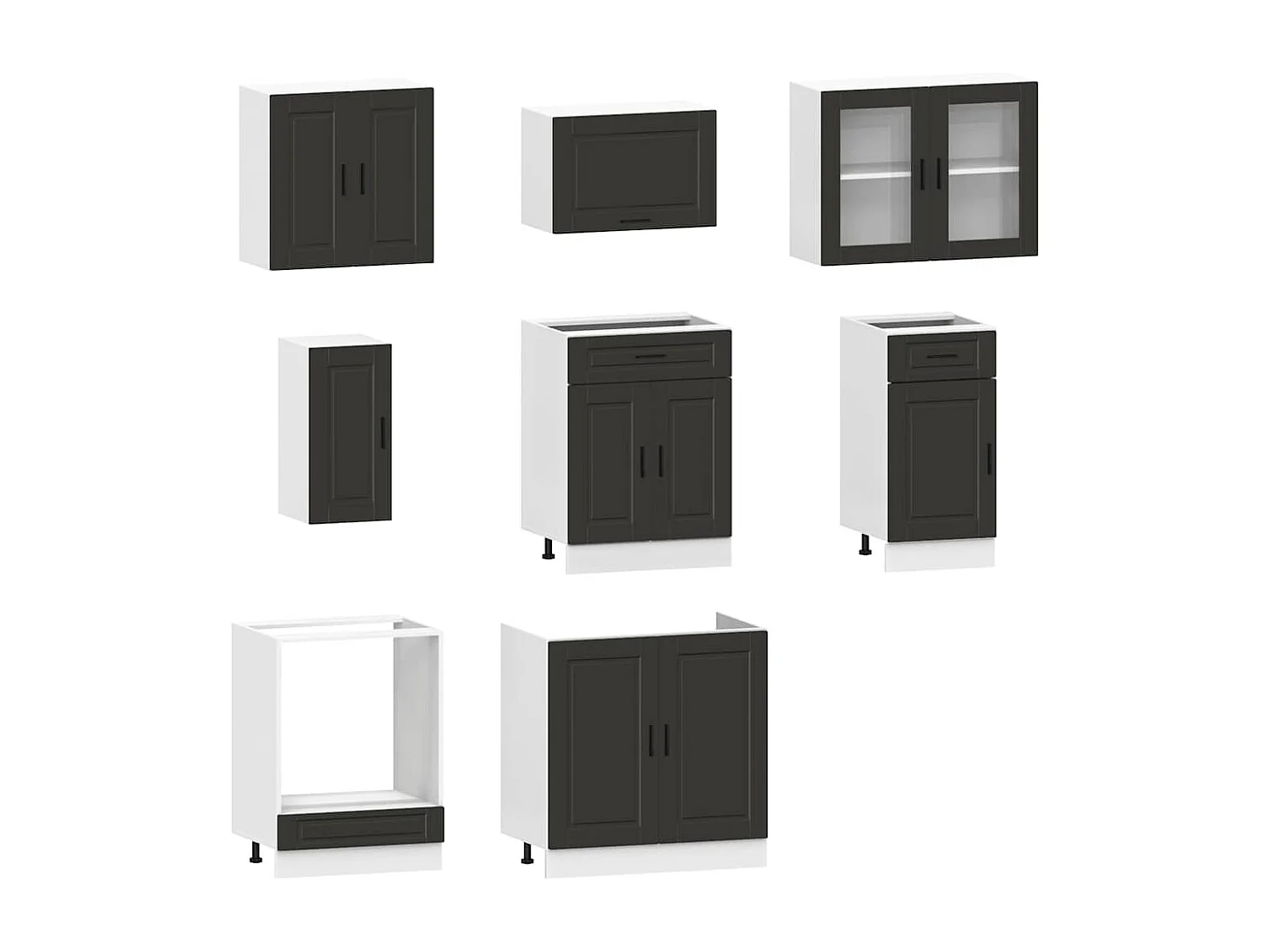 8-delige Keukenkastenset Porto bewerkt hout zwart