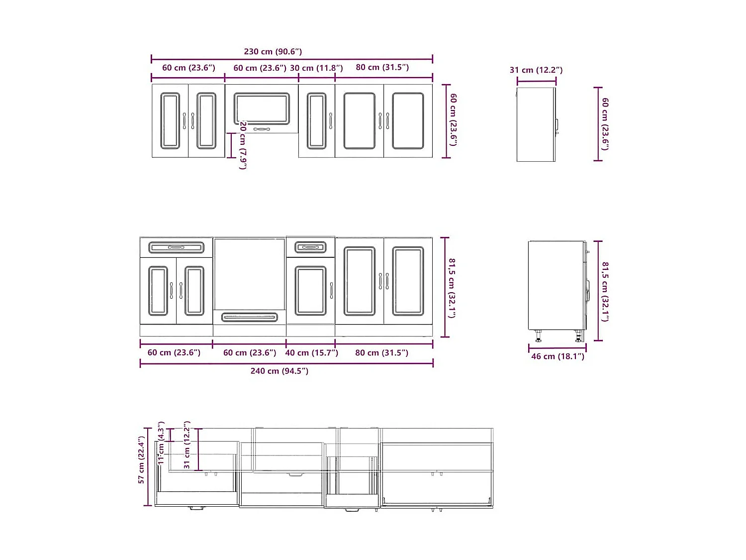 8-delige Keukenkastenset Kalmar bewerkt hout sonoma eikenkleur