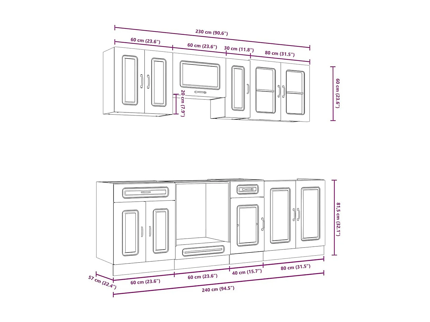 8-delige Keukenkastenset Kalmar bewerkt hout sonoma eikenkleur