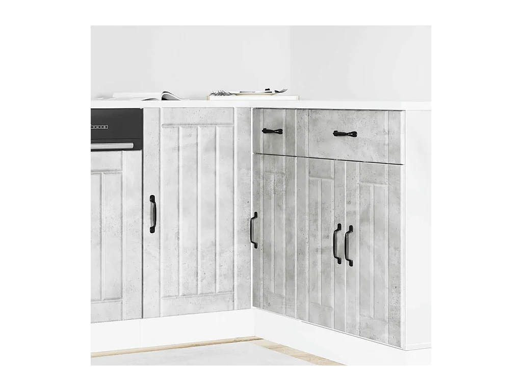 Meuble bas de cuisine Lucca gris béton bois ingénierie