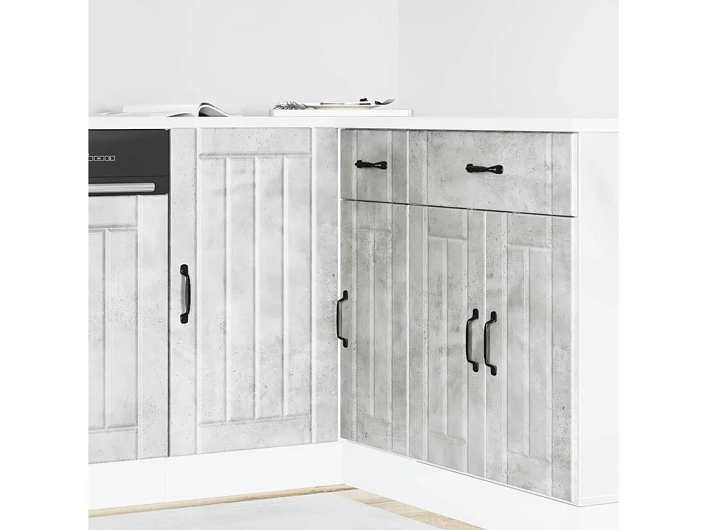 Meuble bas de cuisine Lucca gris béton bois ingénierie