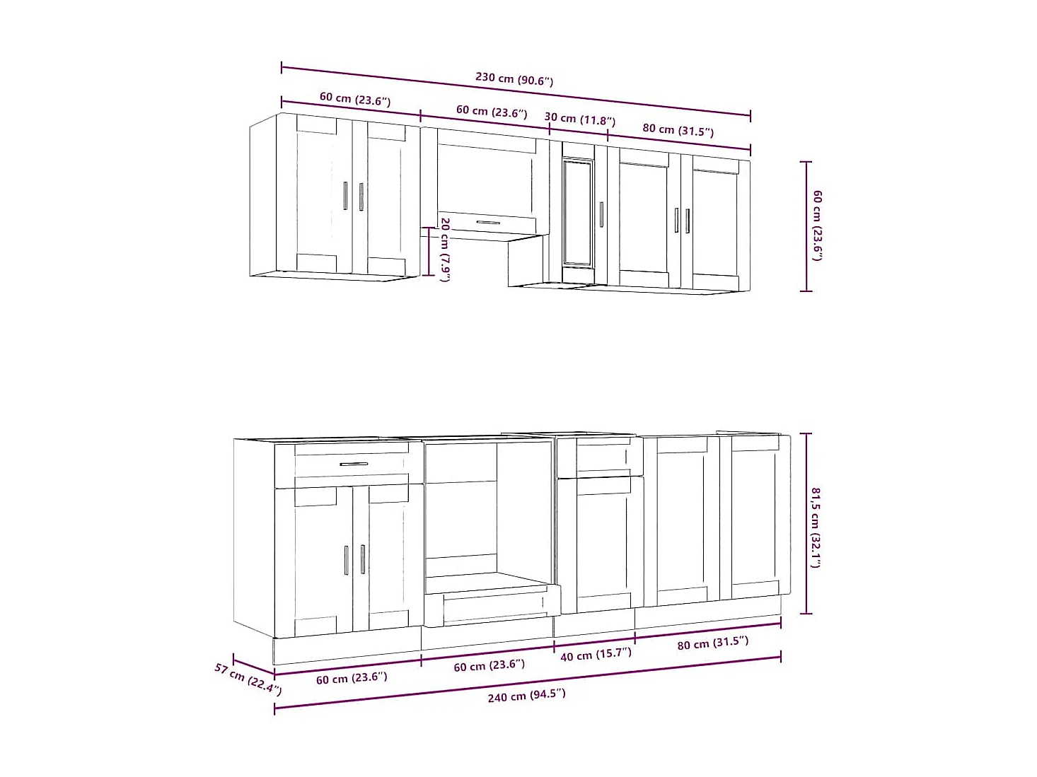 8 peças armário de cozinha conjunto Kalmar sonoma carvalho