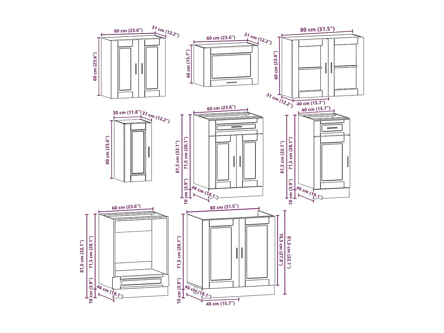 8 peças armário de cozinha conjunto Kalmar sonoma carvalho