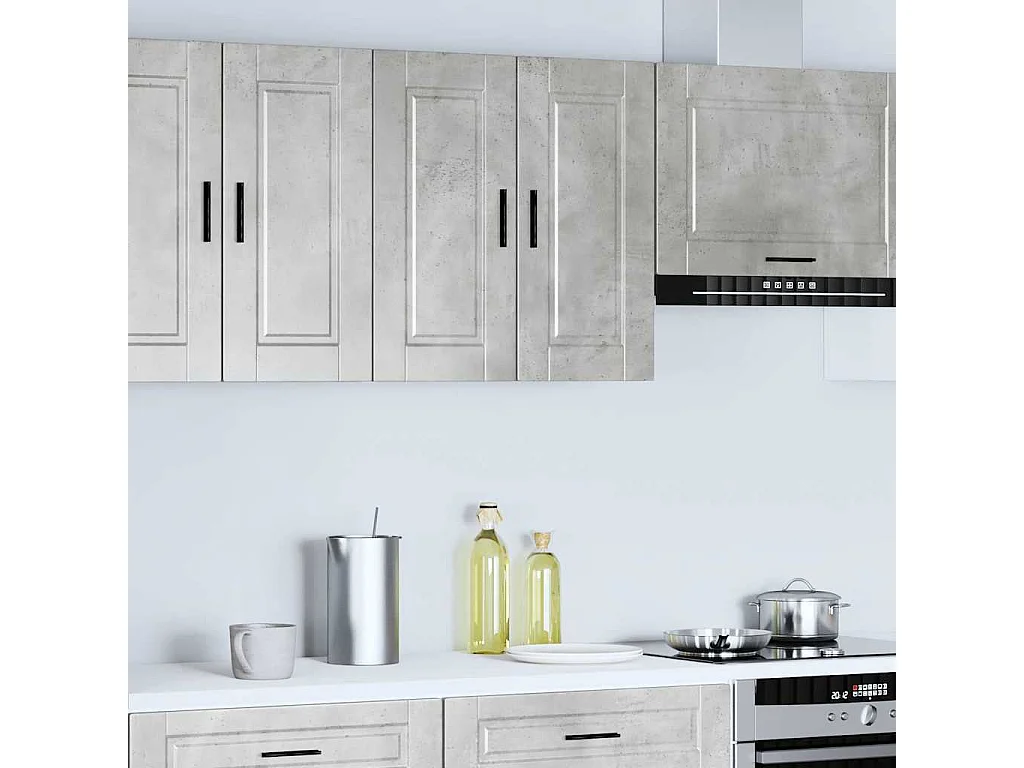 Armoire murale de cuisine Porto gris béton bois d'ingénierie