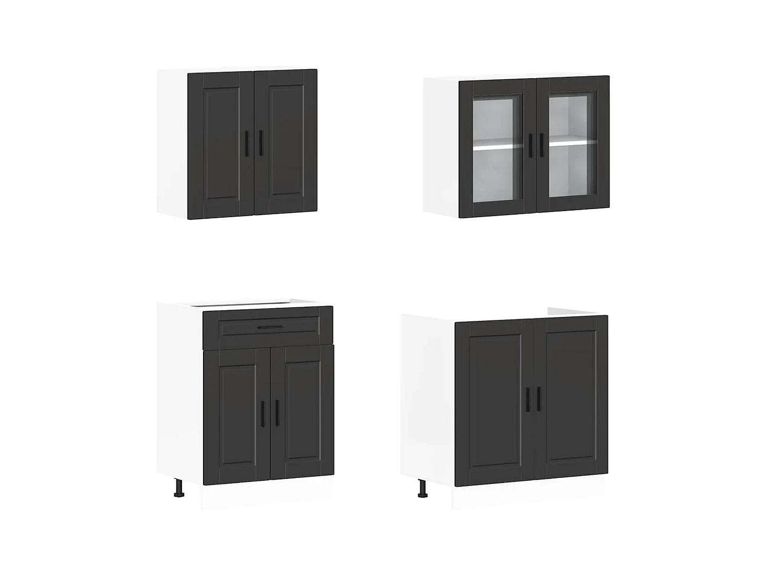 Ensemble de 4 meubles de cuisine "Porto" en bois d'ingénierie noir