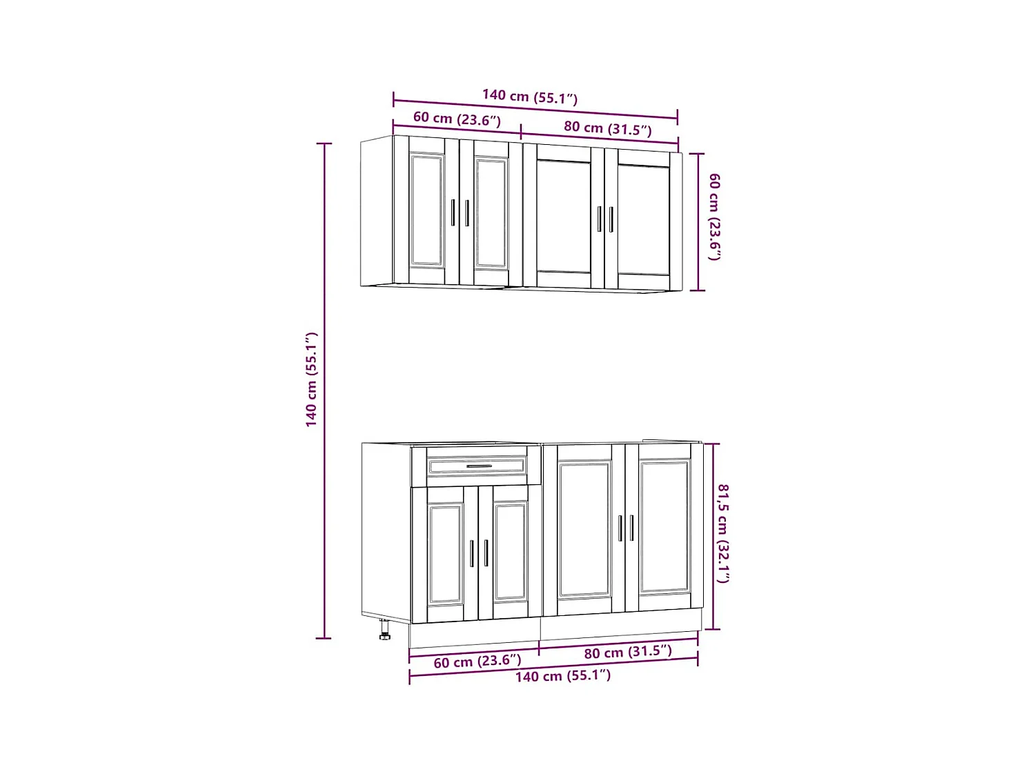Ensemble de 4 meubles de cuisine "Porto" en bois d'ingénierie noir