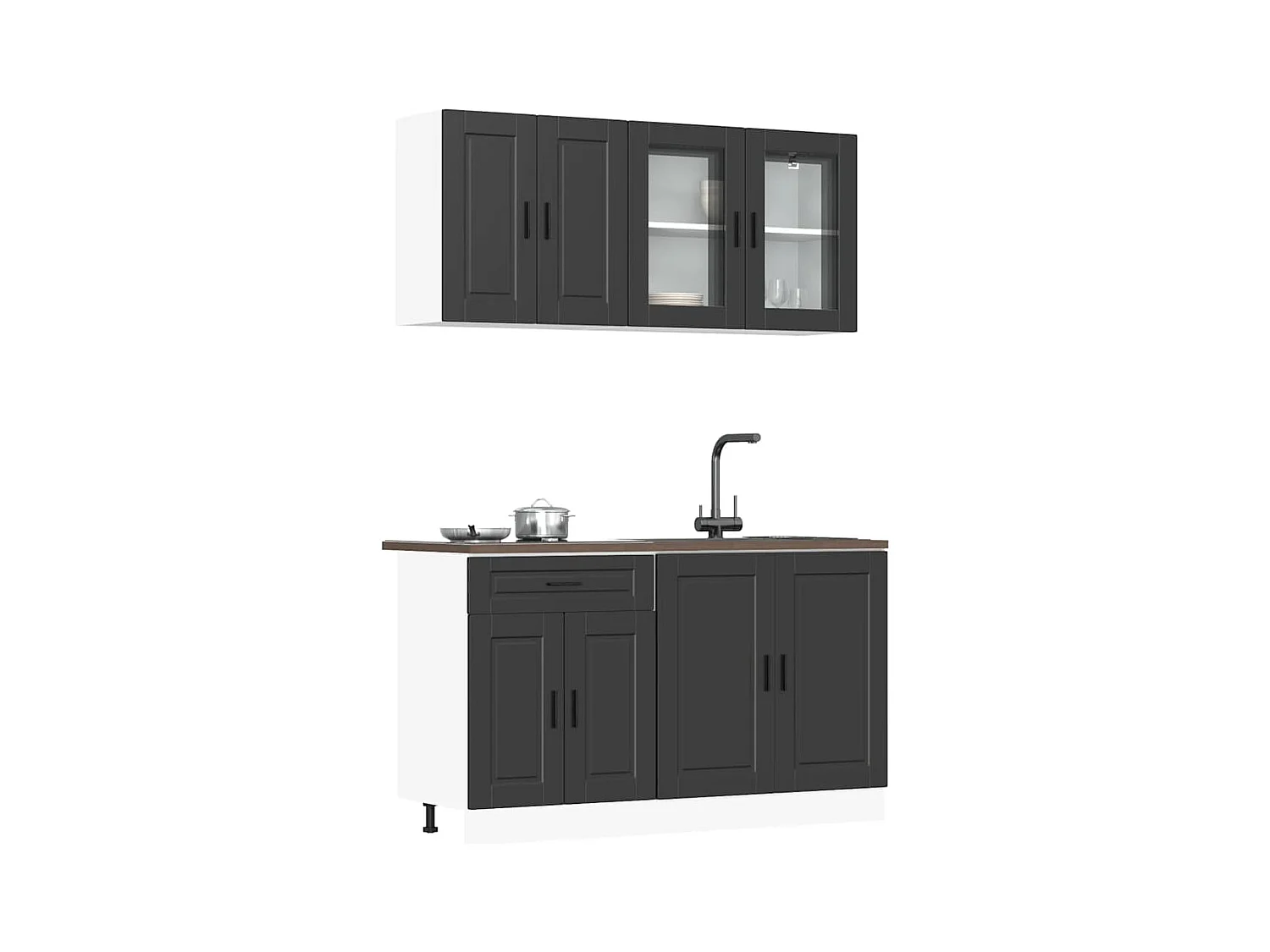 Ensemble de 4 meubles de cuisine "Porto" en bois d'ingénierie noir