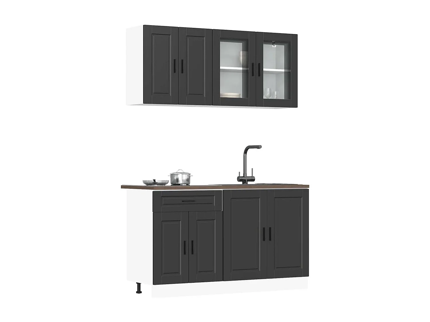 Ensemble de 4 meubles de cuisine "Porto" en bois d'ingénierie noir