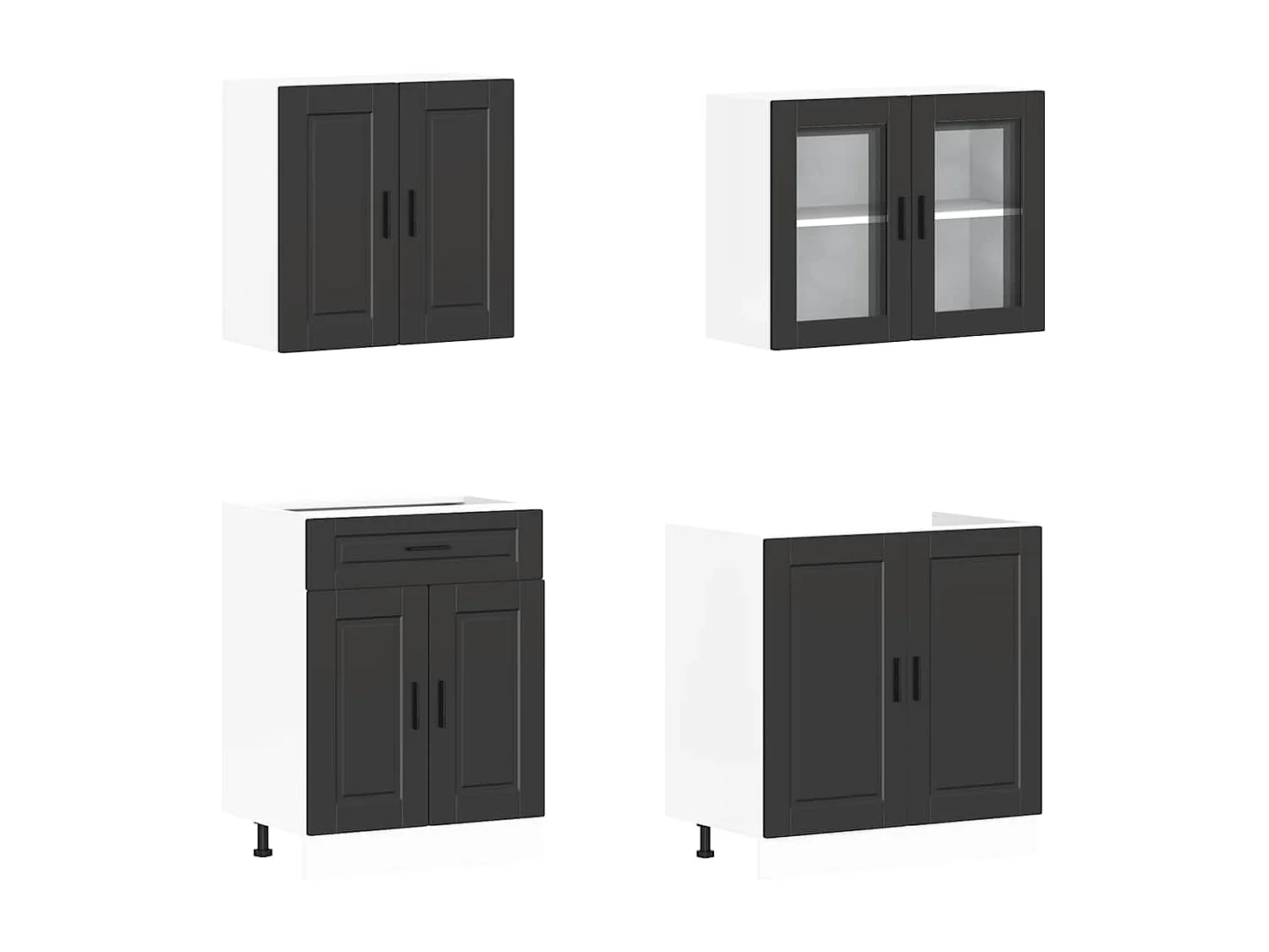 Ensemble de 4 meubles de cuisine "Porto" en bois d'ingénierie noir