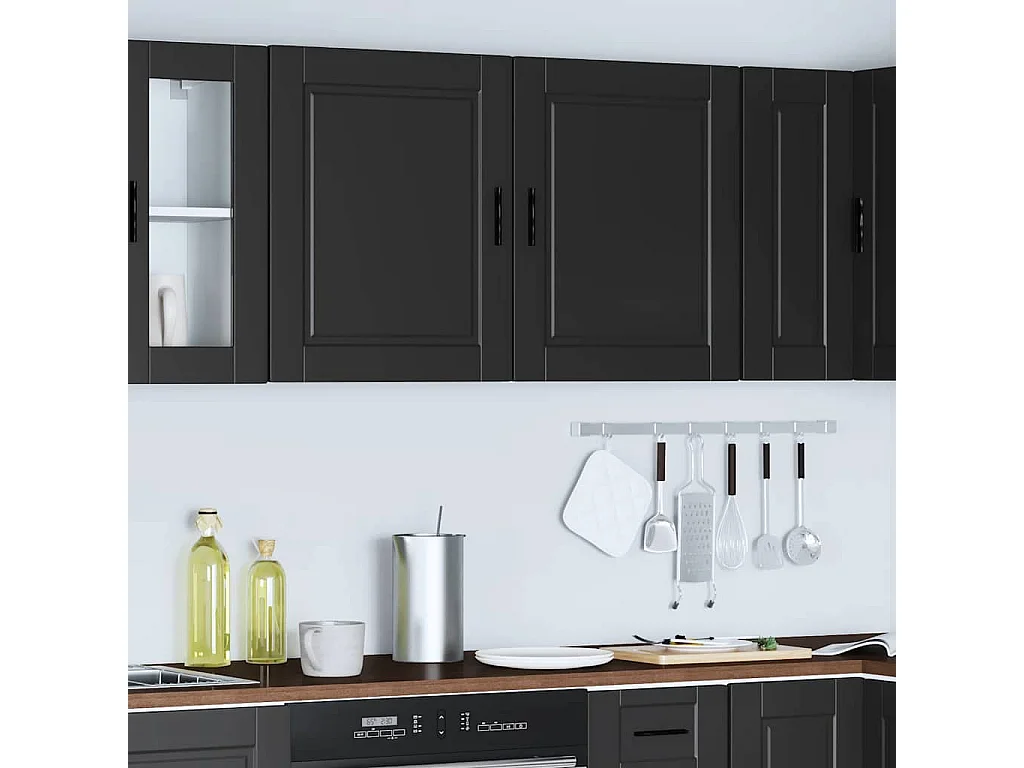 Armários parede cozinha 2 pcs Porto madeira engenheirada preto