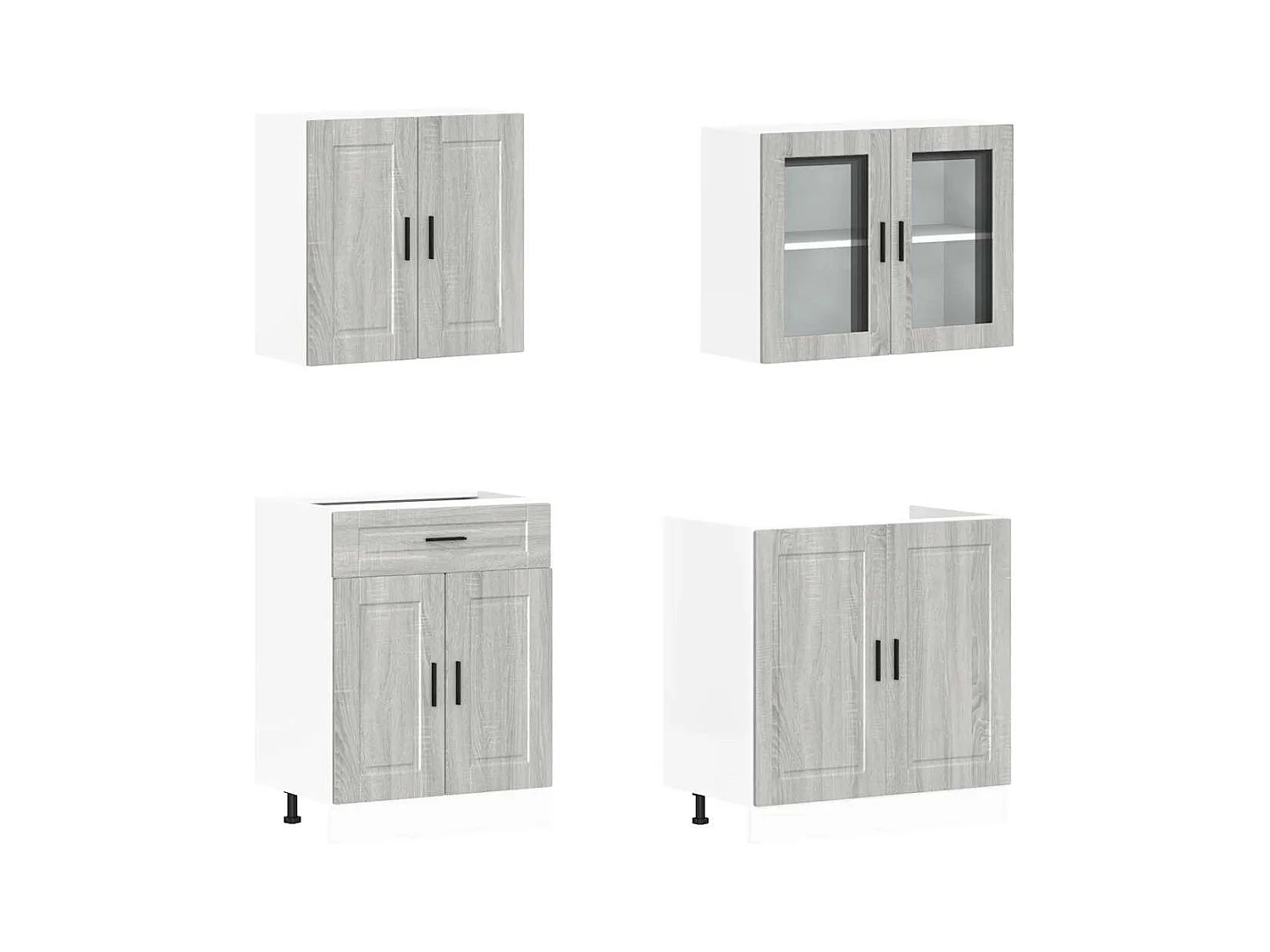 Ensemble de 4 meubles de cuisine "Porto" en bois d'ingénierie Sonoma gris