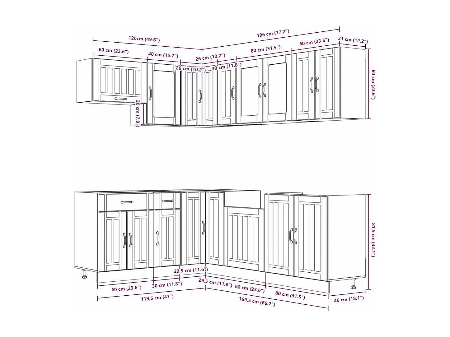 11-delige Keukenkastenset Lucca bewerkt hout gerookt eiken