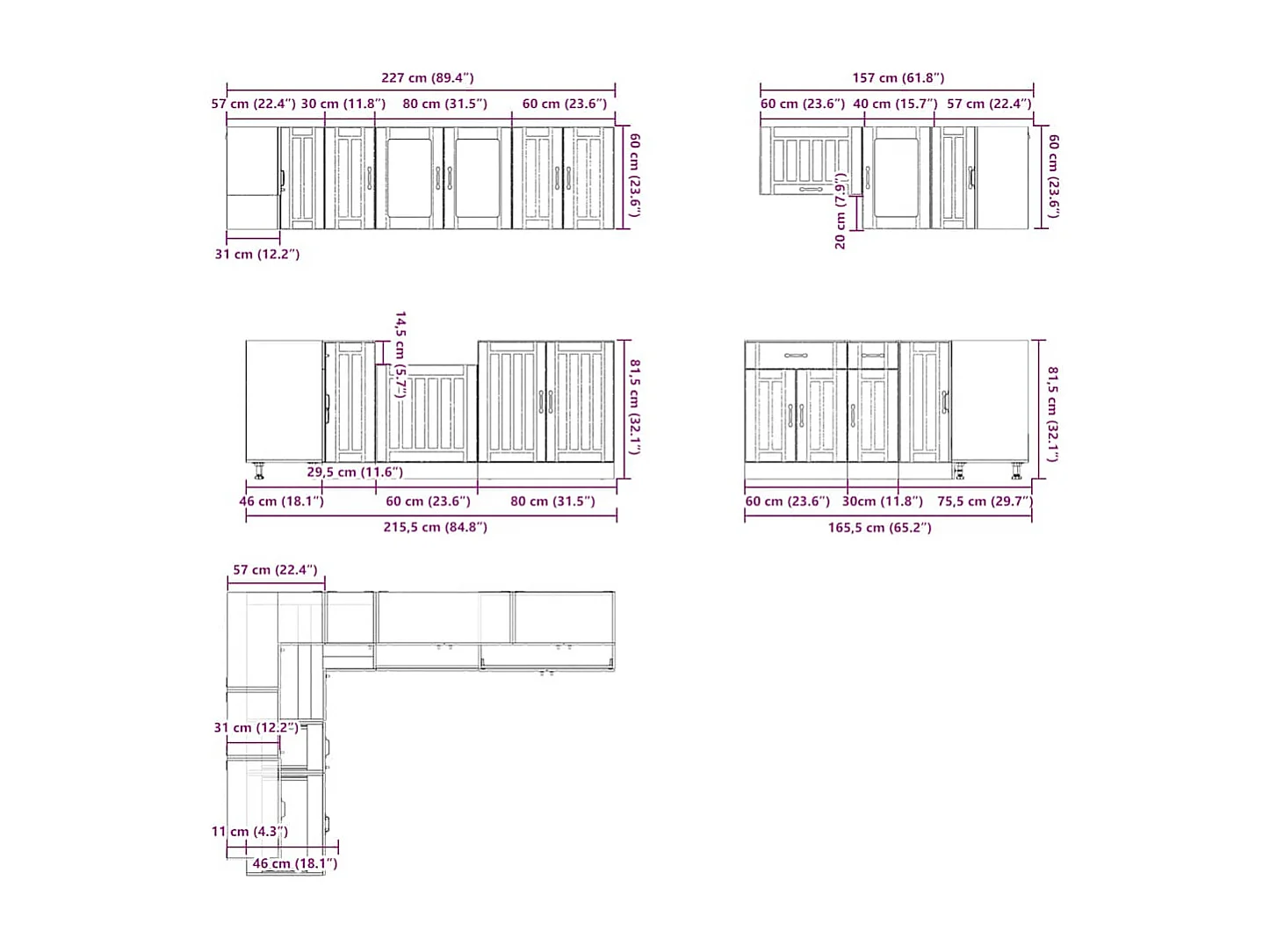 11-delige Keukenkastenset Lucca bewerkt hout gerookt eiken