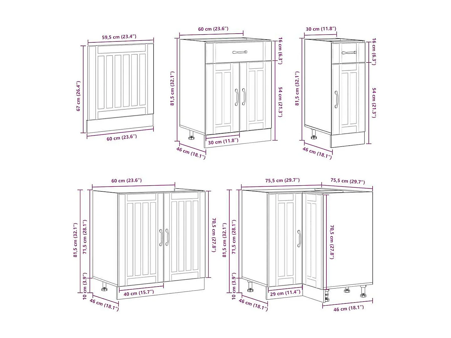 11-delige Keukenkastenset Lucca bewerkt hout gerookt eiken