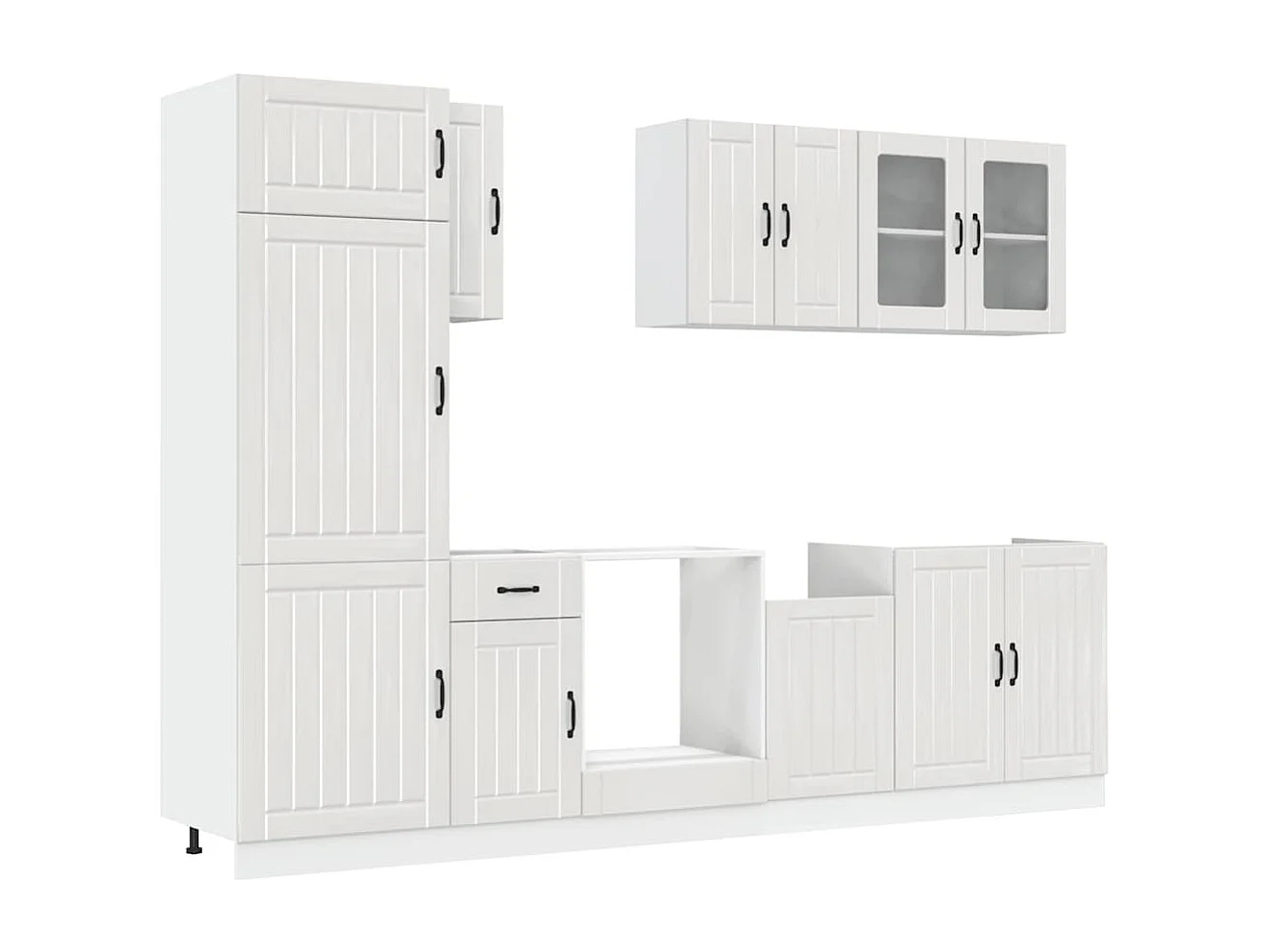 Ensemble de 8 meubles de cuisine "Lucca" en bois d'ingénierie blanc brillant