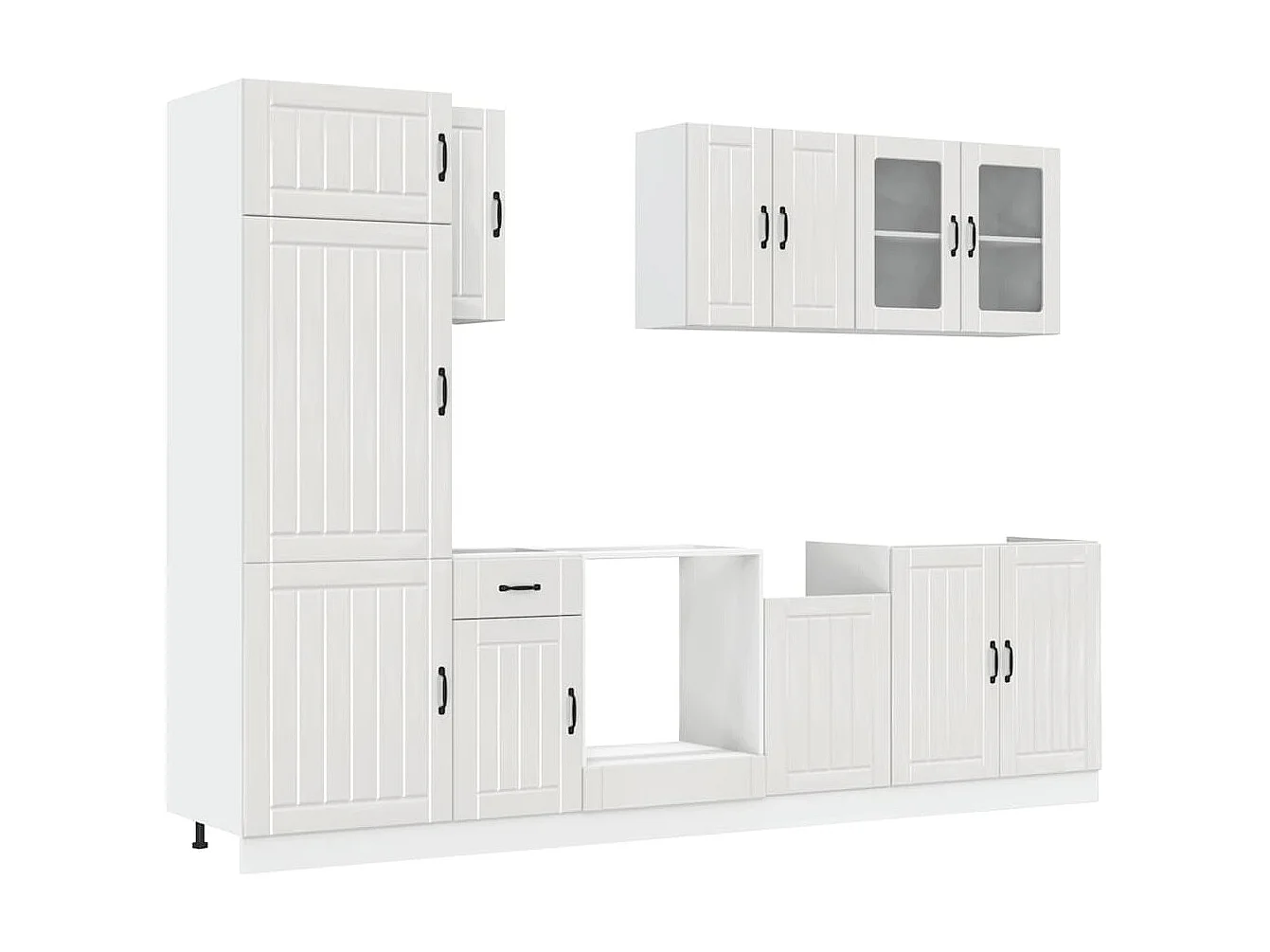 Ensemble de 8 meubles de cuisine "Lucca" en bois d'ingénierie blanc brillant