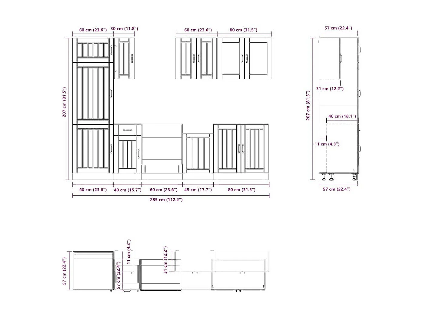 Ensemble de 8 meubles de cuisine "Lucca" en bois d'ingénierie blanc brillant