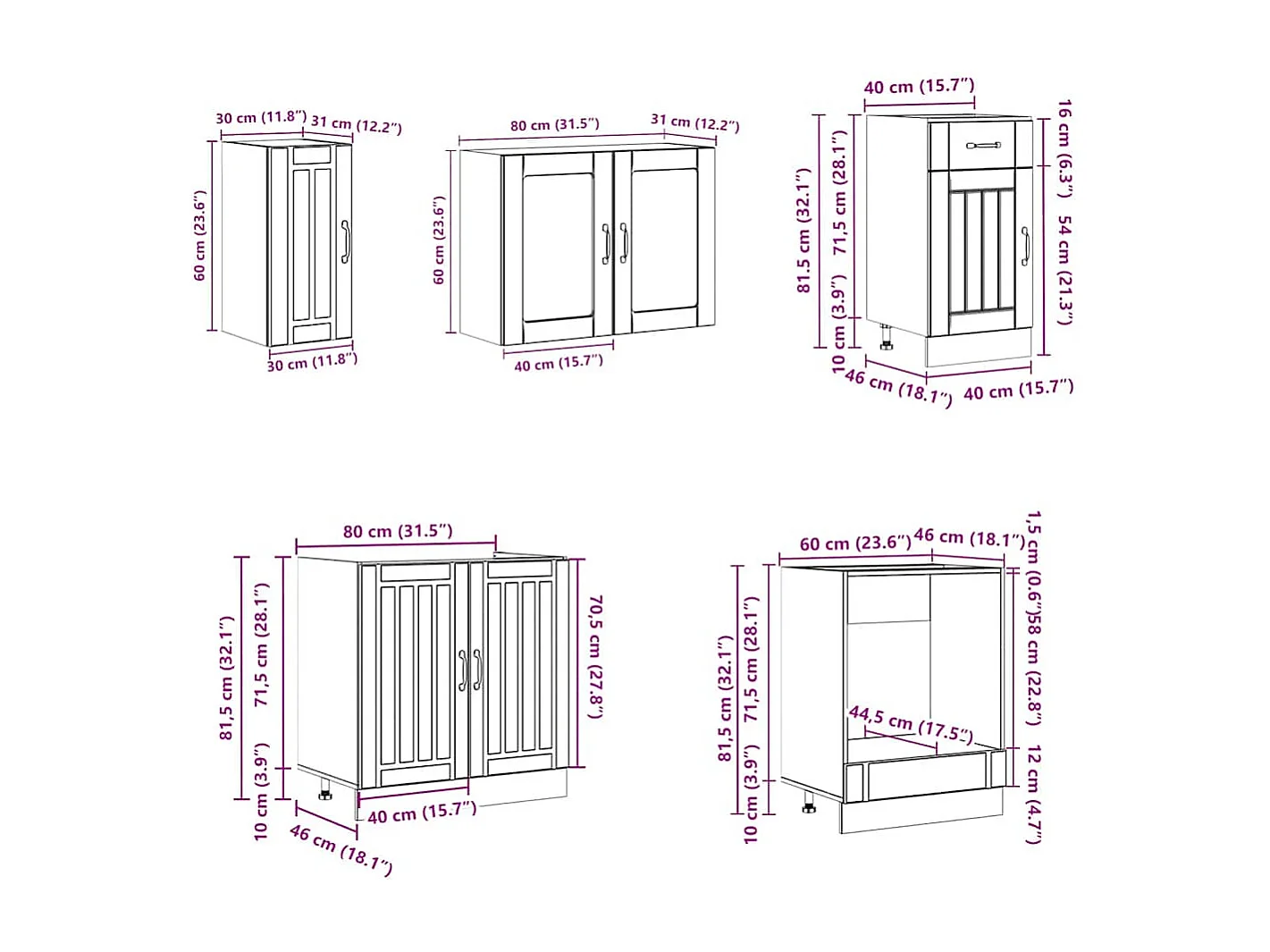 Ensemble de 8 meubles de cuisine "Lucca" en bois d'ingénierie blanc brillant