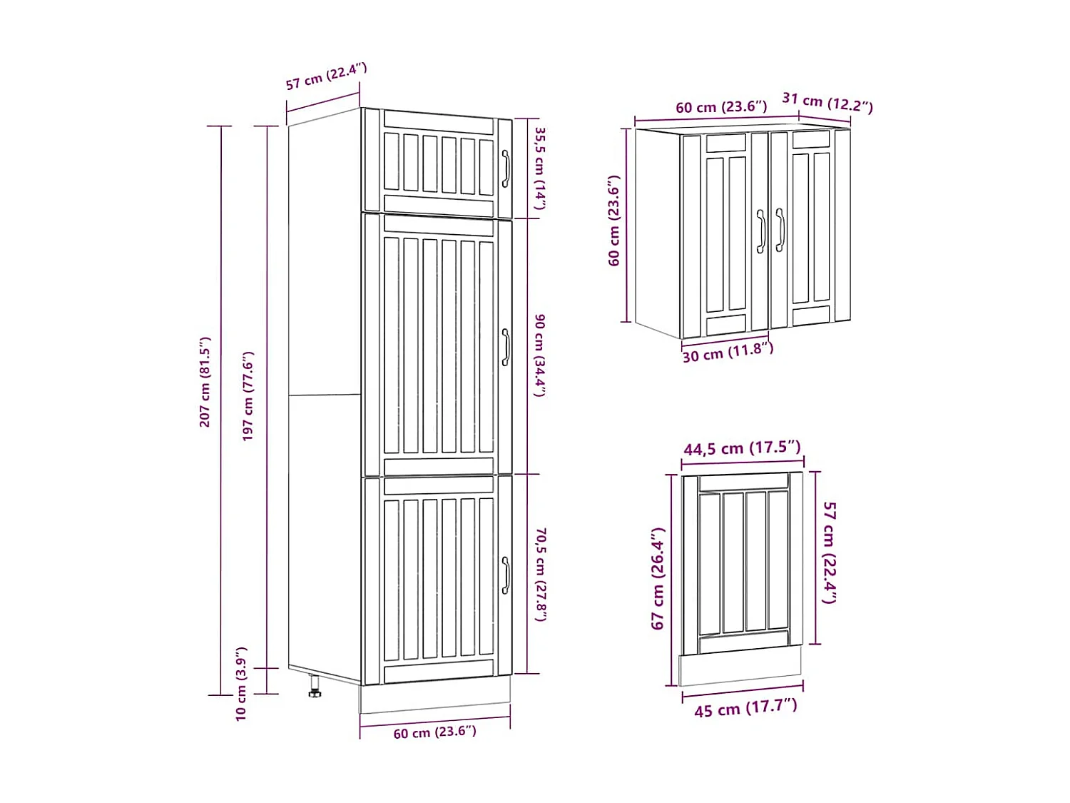 Ensemble de 8 meubles de cuisine "Lucca" en bois d'ingénierie blanc brillant
