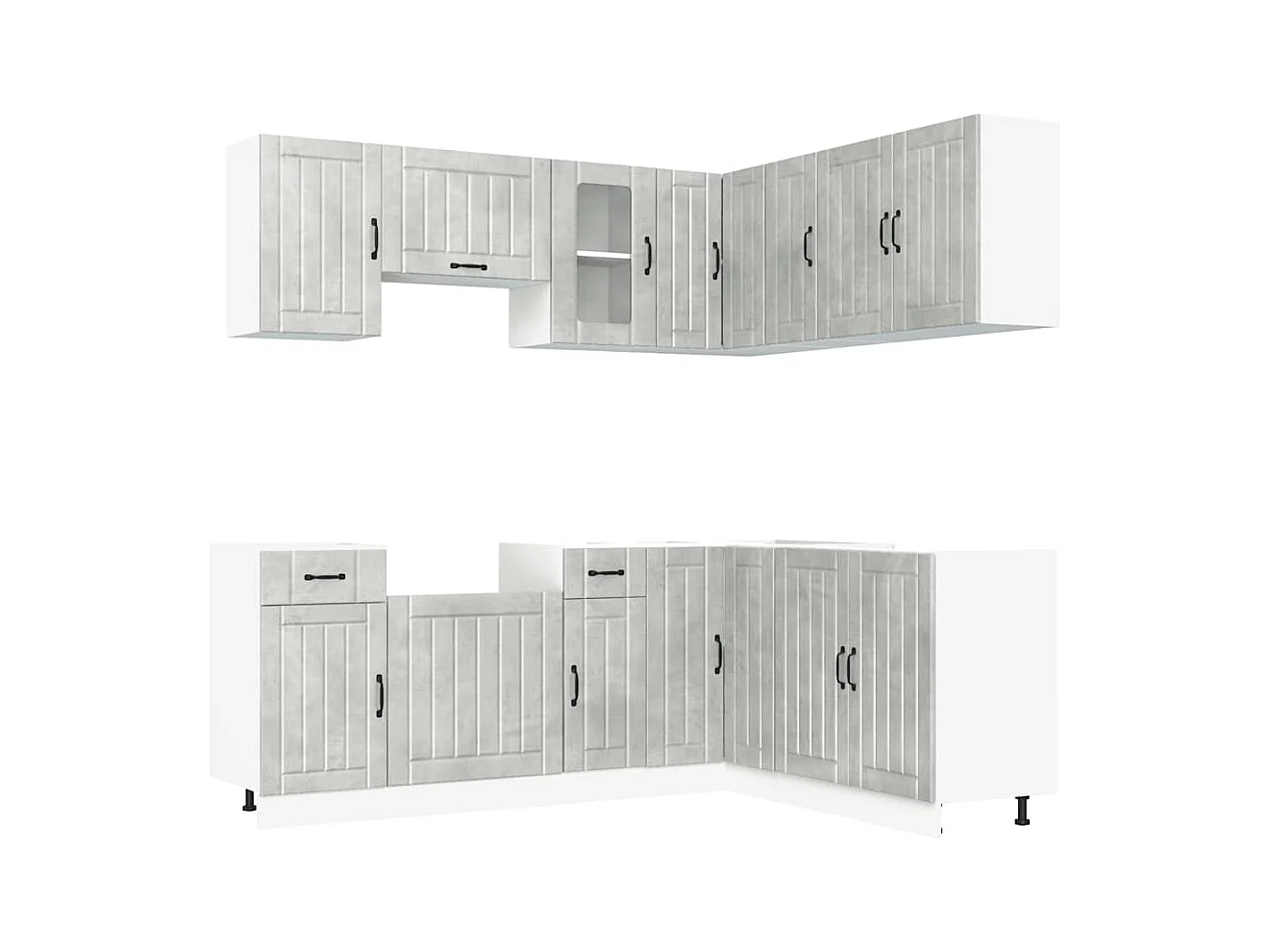 11-delige Keukenkastenset Kalmar bewerkt hout betongrijs