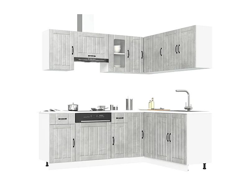 11 peças armário de cozinha conjunto Kalmar concreto cinza