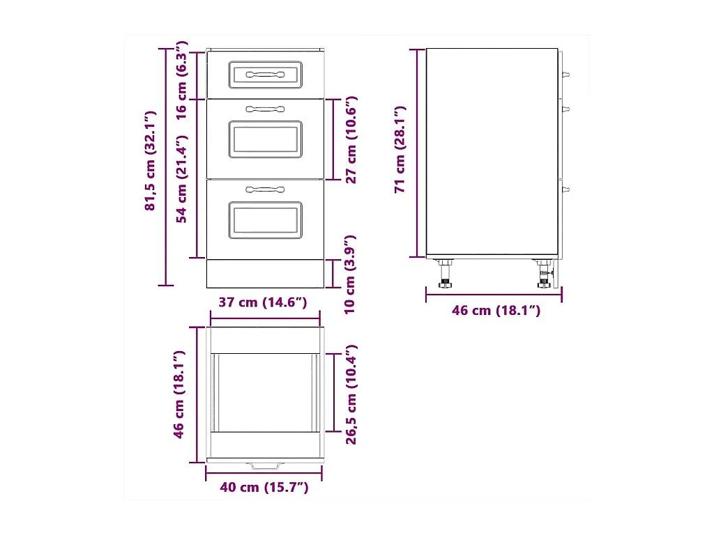 Mueble bajo de cocina Kalmar de madera antigua de ingeniería